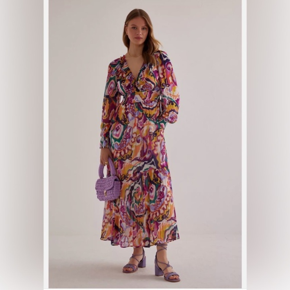 Anthropologie Vibrant Long Sleeve Maxi Dress‎